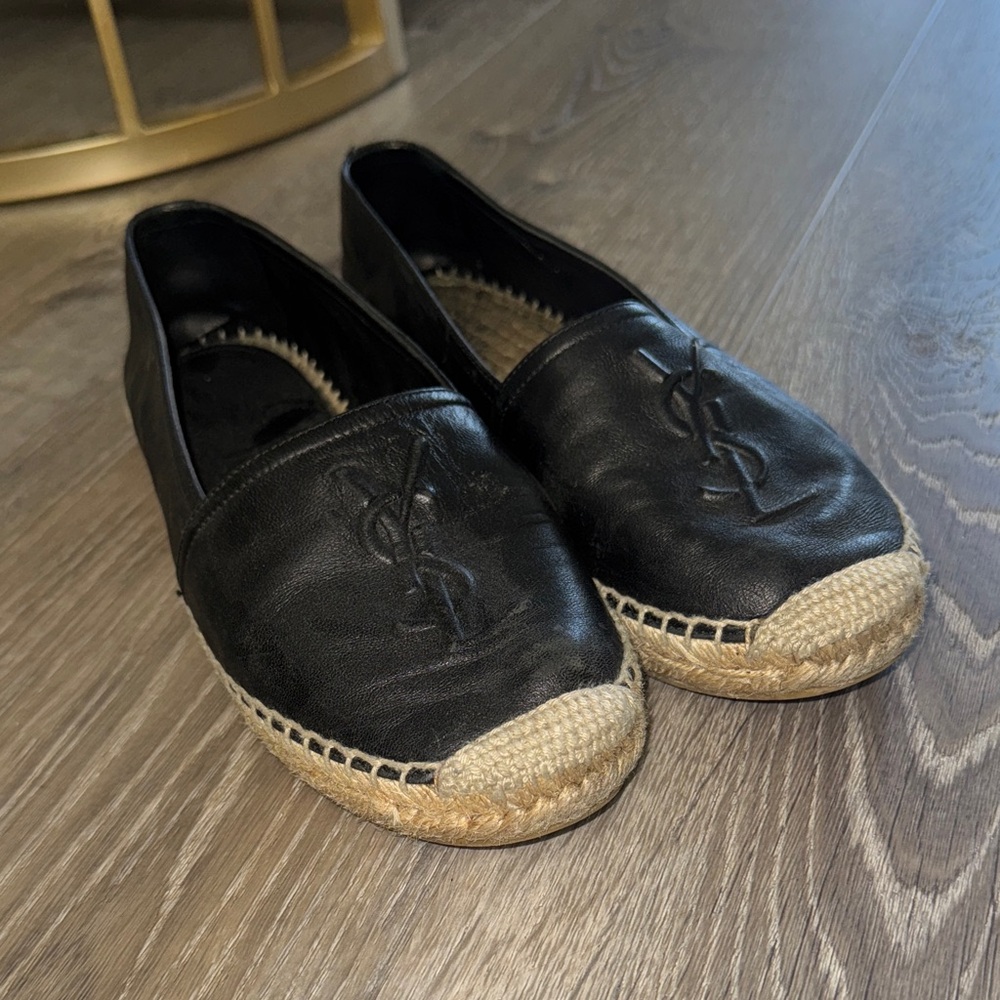 Yves Saint Laurent Black Leather Espadrilles